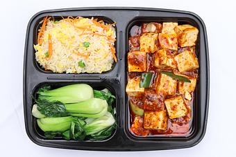 Product: Lunch Bento- Ma-Po Tofu, bok choy, veggie fried rice. - Mazu Szechuan in New York, NY Bars & Grills