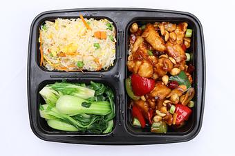 Product: Lunch Bento- Kung Pao Chicken, bok choy, veggie fried rice. - Mazu Szechuan in New York, NY Bars & Grills