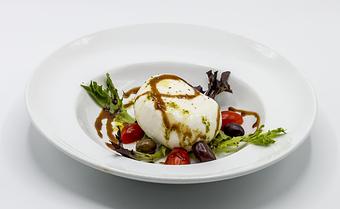 Product: BURRATA MOZZARELLA Creamy mozzarella, balsamic reduction, basil infused olive oil, grape tomatoes - Mill Creek Tavern in Bayville, NY American Restaurants