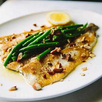 Product: Trout Almondine ~ French green beans, brown butter, lemon - Mon Ami Gabi in Lincoln Park West - Chicago, IL French Restaurants