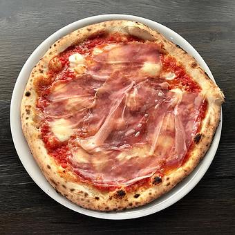 Product: crushed tomato, aged & fresh mozzarella, prosciutto, parmesan, olive oil - Mt. Hood Brewing Co. - Tilikum Station in Central Eastside Industrial District - Portland, OR Pubs