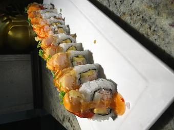 Product: Crab Mix & Cucumber Topped with Tempura Talapia, Sriracha, Sweet Chili Sauce, Spicy Mayo, & Fire Sauce - Mulan Bistro in Midtown - Memphis, TN Chinese Restaurants