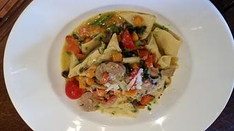 Product: Fresh Papparadelle Pasta with Sausage - Napa Valley Bistro in Napa, CA American Restaurants