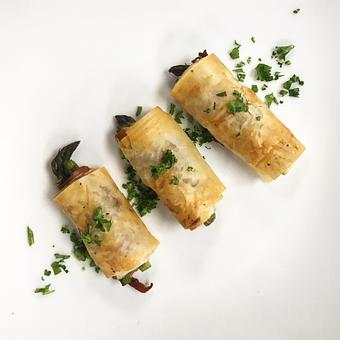 Product: Asparagus, prosciutto, Asiago wrapped in phyllo - Nova Catering in Commerce City, CO Barbecue Restaurants