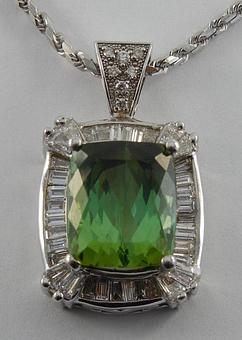 Product: Green Tourmaline & Diamond Pendant - Nunez Fine Jewelers in Virginia Beach, VA Jewelry Stores