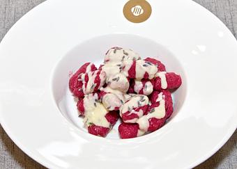 Product: Beetroot potato gnocchi with Gorgonzola cheese sauce. - Patavini in Columbus Circle - New York, NY Italian Restaurants