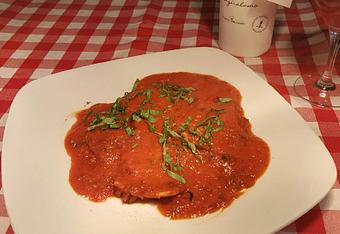 Product: Handmade meat ravioli with tomato sauce - Pazzo Pomodoro in Vienna, VA Italian Restaurants