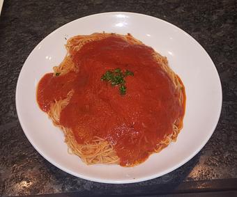 Product: Angel hair pasta with homemade San Marzano tomato sauce - Pazzo Pomodoro in Vienna, VA Italian Restaurants