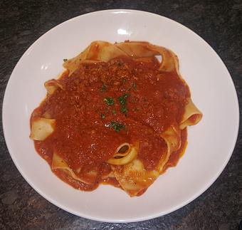 Product: Pappardelle pasta in a meat ragÙ - Pazzo Pomodoro in Vienna, VA Italian Restaurants