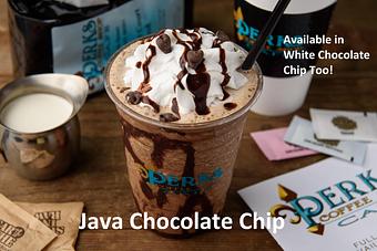 Product: Mocha Frappe with concentrated coffee, chocolate chips, chocolate sauce and whip!  Decadence with Perks. - Perks Coffee Shop & Cafe in Gulfport, MS Bakeries