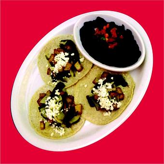 Product: classic street tacos with grilled onions and peppers with tender potato bites - Picante in Berkeley, CA Mexican Restaurants