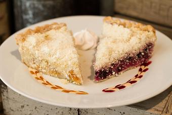 Product: Sour Cream Fruit Pies - Black Raspberry and Peach - Pine Tree Barn in Wooster, OH American Restaurants