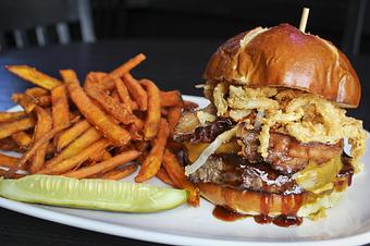 Product: Badger Burger with Sweet Potato Fries - Pints in Elmhurst, IL American Restaurants