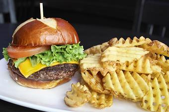 Product: Pints Burger with Waffle Fries - Pints in Elmhurst, IL American Restaurants