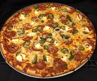 Product: Pepperoni, Jalapenos, Mozzarella Cheese and Dollops of Cream Cheese. - Pizza Man of Columbia Heights in Columbia Heights, MN Italian Restaurants
