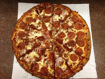 Product: Large (16") Meatzza Pizza on Thick Crust. - Powerhouse Pizza in Camden, OH American Restaurants