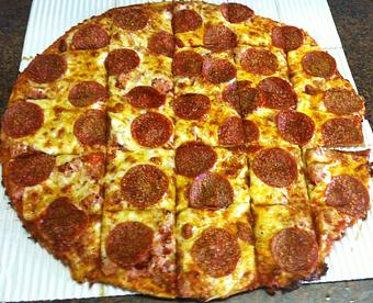 Product: Large (16") Thin Crust Pepperoni Pizza - Powerhouse Pizza in Camden, OH American Restaurants