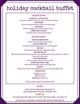 Product: Purple Onion Cafe 2016 Holiday Cocktail Buffet Menu - Purple Onion Cafe in Los Gatos / Campbell border - Los Gatos, CA American Restaurants