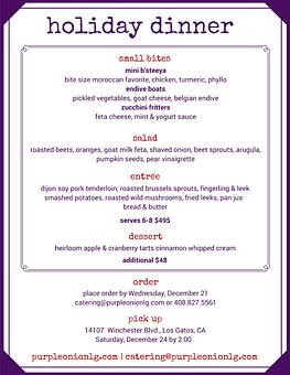 Product: Purple Onion Cafe 2016 Holiday Served Dinner Menu - Purple Onion Cafe in Los Gatos / Campbell border - Los Gatos, CA American Restaurants