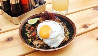 Product: crispy bacon, spicy kimchi, gochujang-butter, scallion, fried egg - RAMEN-SAN Whisky Bar in Fulton Market - Chicago, IL Japanese Restaurants