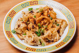 Product: eight wontons filled with shrimp and pork are steamed. served with a savory xo sauce - RAMEN-SAN Whisky Bar in Fulton Market - Chicago, IL Japanese Restaurants