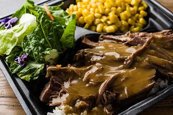 Product: Served over white or brown rice plus 2 sides - Rice & Roux in Baton Rouge, LA American Restaurants