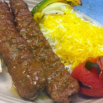 Product: Two skewers of seasoned ground beef broiled on open fire - Rosemary Grill in Los Angeles, CA Mediterranean Restaurants