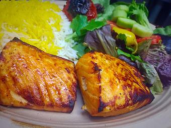 Product: Marinated fresh grilled wild salmon fillet - Rosemary Grill in Los Angeles, CA Mediterranean Restaurants