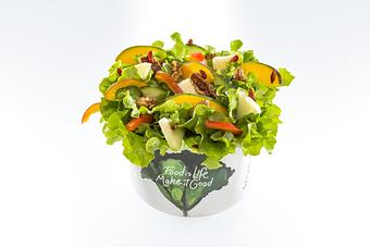 Product: Cucumbers, Pineapple, Dried fruit mix, Mix of nuts, Mango, Bell peppers and your choice of Greens Base, Dressing and Croutons or Tortilla Chips Strips - Salad Box in Downtown Miami - Miami, FL Health Food Restaurants