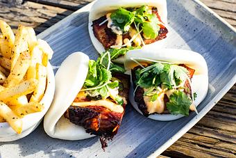 Product: Sweet Soy Braised Pork Belly Sliders - Salty's on Alki in Alki Beach, West Seattle - Seattle, WA American Restaurants