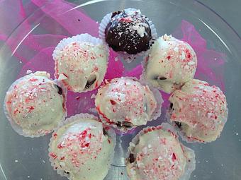 Product: How about a White Chocolate Covered Cake Ball with peppermint - Saweet Cupcakes in San Antonio, TX Dessert Restaurants