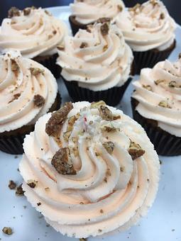 Product: Brown Butter Peach topped with Candied Pecans - Saweet Cupcakes in San Antonio, TX Dessert Restaurants