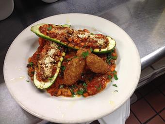 Product: Stuffed Zucchini with goat cheese fritters - Sir Edmond Halley's in Myers Park - Charlotte, NC Hamburger Restaurants