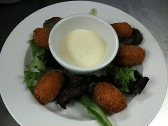 Product: Butternut Squash Croquettes with brie fondu - Sir Edmond Halley's in Myers Park - Charlotte, NC Hamburger Restaurants