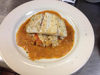 Product: Mahi Mahi over creole risotto - Sir Edmond Halley's in Myers Park - Charlotte, NC Hamburger Restaurants