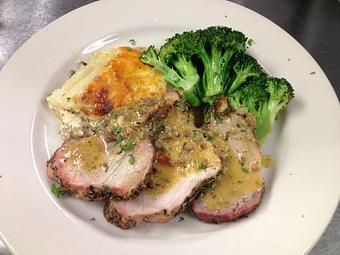 Product: Roasted Pork Loin - Sir Edmond Halley's in Myers Park - Charlotte, NC Hamburger Restaurants