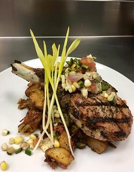 Product: smoked pork, red potatoes, wild ramps, grilled corn poblano butter - Skipjack Dining in Shoppes of Louviers - Newark, DE American Restaurants