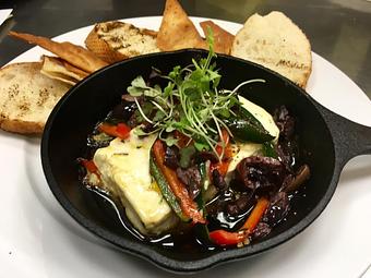 Product: poblano and sweet red peppers, kalamata olives, EVOO, garlic, toast points - Skipjack Dining in Shoppes of Louviers - Newark, DE American Restaurants