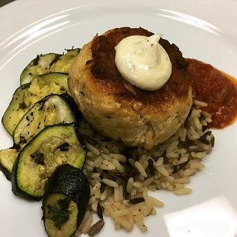 Product: basil grilled zucchini, tomato ragout, wild rice, roasted garlic aioli - Skipjack Dining in Shoppes of Louviers - Newark, DE American Restaurants