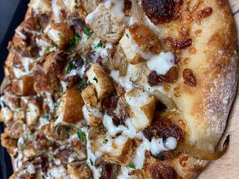 Product: bleu cheese, mozzarella, crispy chicken, buffalo
sauce - SKYBOKX 109 Sports Bar & Grill in Across from the Natick Mall - Natick, MA American Restaurants