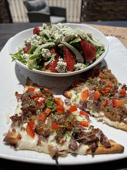 Product: Red & Bleu Salad paired with Philly Flatbread - Slate Bistro and Bar in Gilbert, AZ American Restaurants
