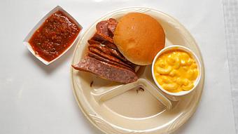 Product: Sausage Sandwich with Mac and Cheese - Smokey Mo’s BBQ in New Braunfels, TX Barbecue Restaurants