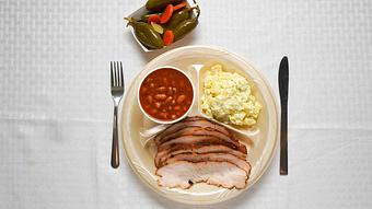 Product: Turkey Plate with Potato Salad and Pinto Beans - Smokey Mo’s BBQ in New Braunfels, TX Barbecue Restaurants