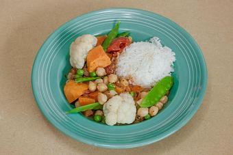 Product: Chickpea Vindaloo, a spicy red curry with vegetables and chick peas. - Spice Restaurant in Truckee, CA American Restaurants Product: Chickpea Vindaloo, a spicy red curry with vegetables and chick peas. - Spice Restaurant in Truckee, CA American Restaurants