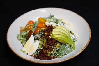 Product: Cobb
Romaine, bacon, eggs, avocado, heirloom tomatoes, bleu cheese,lemon herb vinaigrette - Stables Ranch Grille - Restaurant-Reservations in Tubac, AZ American Restaurants