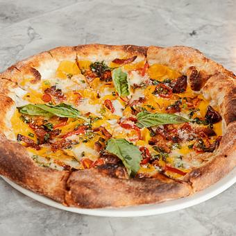 Product: Butternut Squash Pizza with tallegio, bacon, gruyere, fresh herbs - Stella Barra Pizzeria & Wine Bar in Santa Monica - Santa Monica, CA Pizza Restaurant