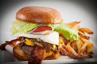 Product: This is our loaded Coach Burger! Add Bacon, Egg, Cheese, Mushrooms and Grilled Onions to get this tasty creation. - STREETFOOD @ The Stagecoach in Wilson, WY American Restaurants