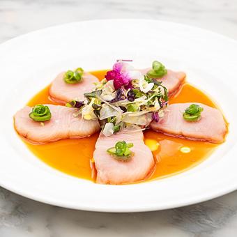 Product: Hamachi Crudo with ponzu, serrano, and a pretty little salad - Summer House Santa Monica in Lincoln Park - Chicago, IL American Restaurants