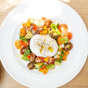 Product: Handmade Burrata with local cherry tomatoes, avocado, arugula pesto - Summer House Santa Monica in Lincoln Park - Chicago, IL American Restaurants