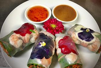 Product: Summer Rolls with Shrimp and Edible Flowers - Supannee House of Thai in San Diego, CA Seafood Restaurants